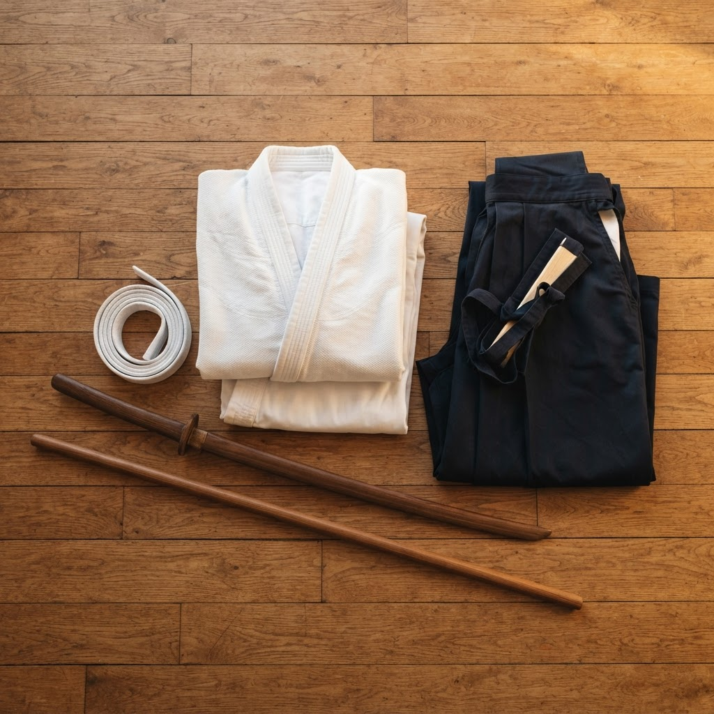 Equipamiento de aikido: gi, bokken, jo, cinturón