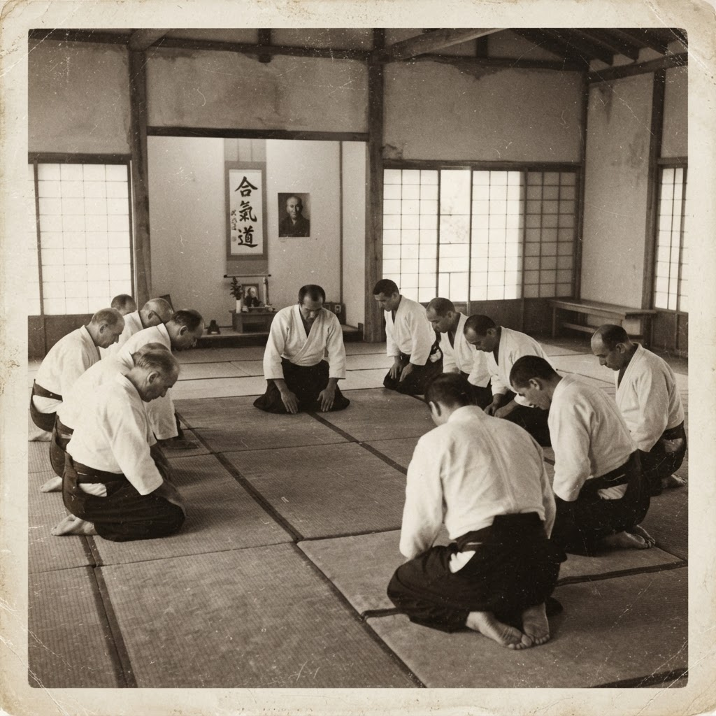 Practicantes de aikido en un dojo histórico